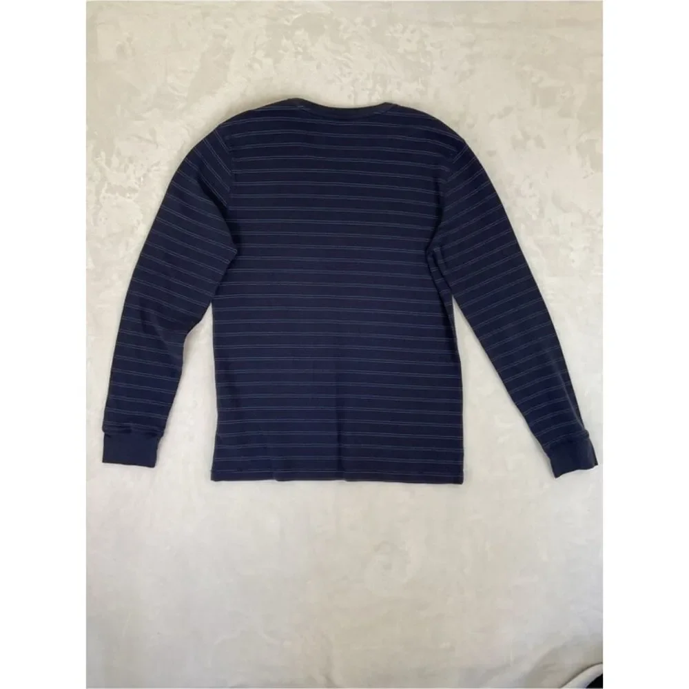 Structure Modern Fit Mens Medium Blue Striped Thermal Waffle Knit V Neck Shirt M